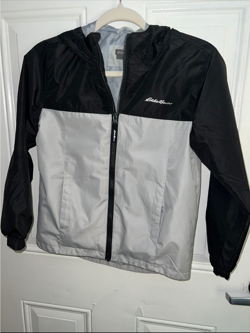 Eddie Bauer Black and Gray Hooded Kids Windbreaker Jacket